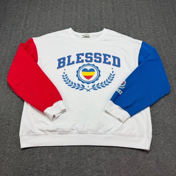 Wound Up Blessed Graphic Sweatshirt Color Block Pullover Top XXL - Picture 1 of 6